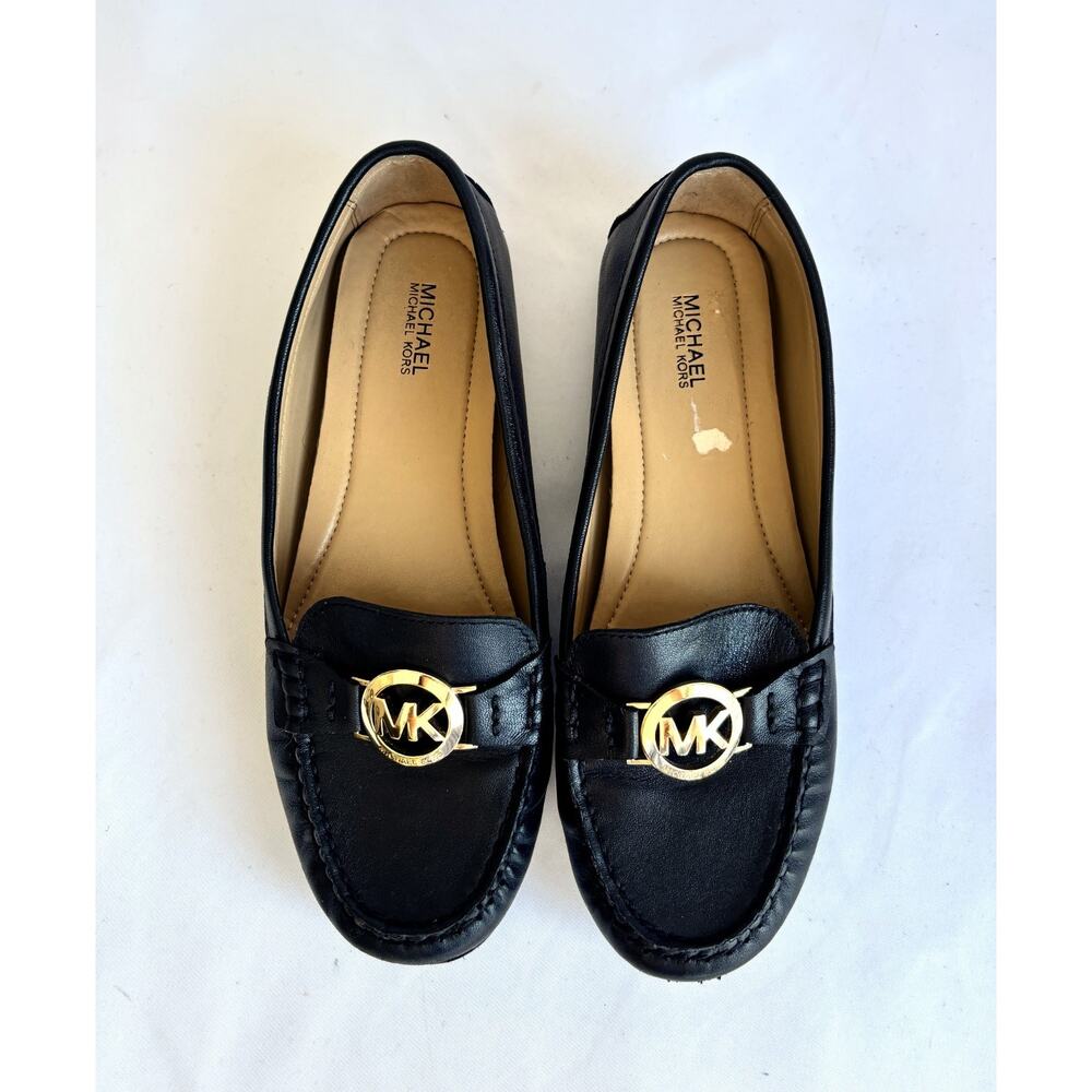 Michael Kors MK black leather slip-on flat loafer shoes, size 7M - Picture 4 of 8